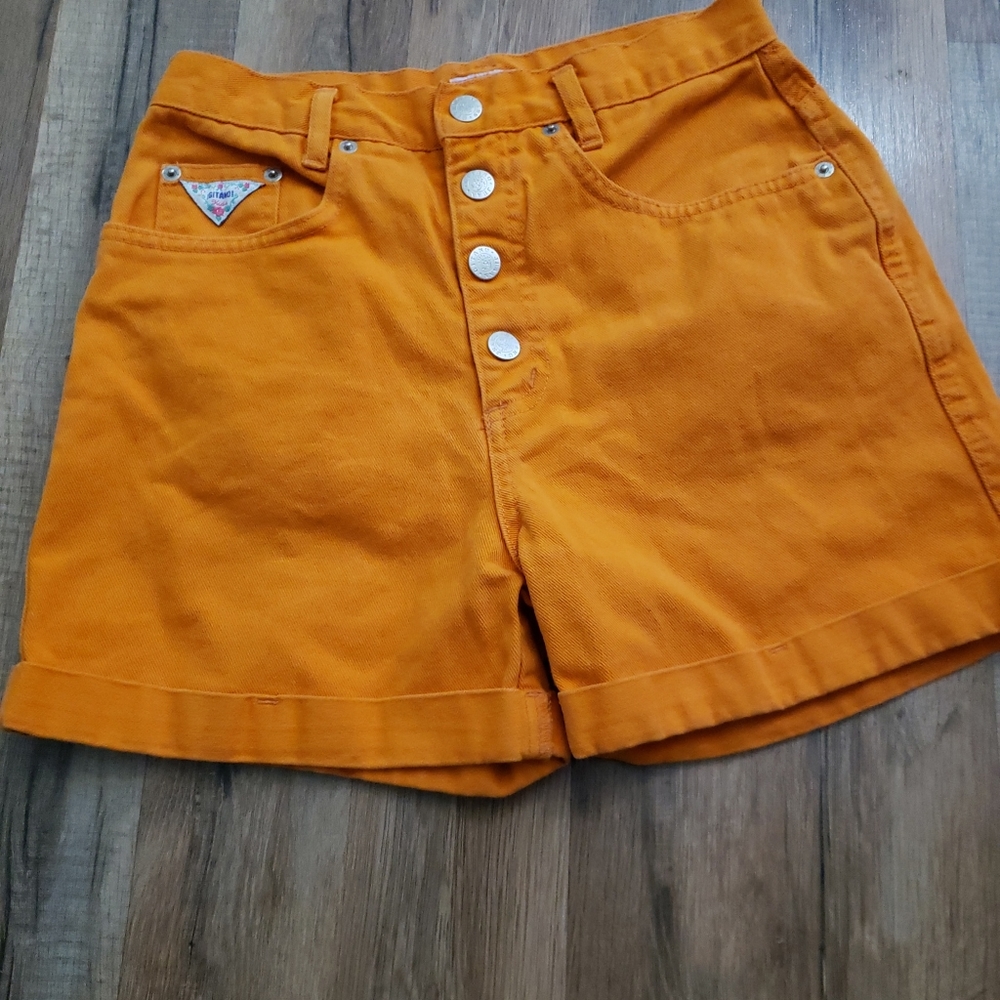 Vtg 90s Gitano High Rise Button Fly Shorts Size 12 Girls Kids orange